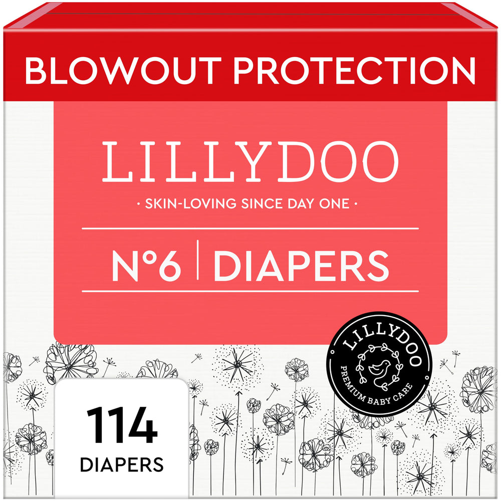 LILLYDOO baby diapers size 6 with leak protection for confident daytime wear.