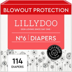 LILLYDOO baby diapers size 6 with leak protection for confident daytime wear.