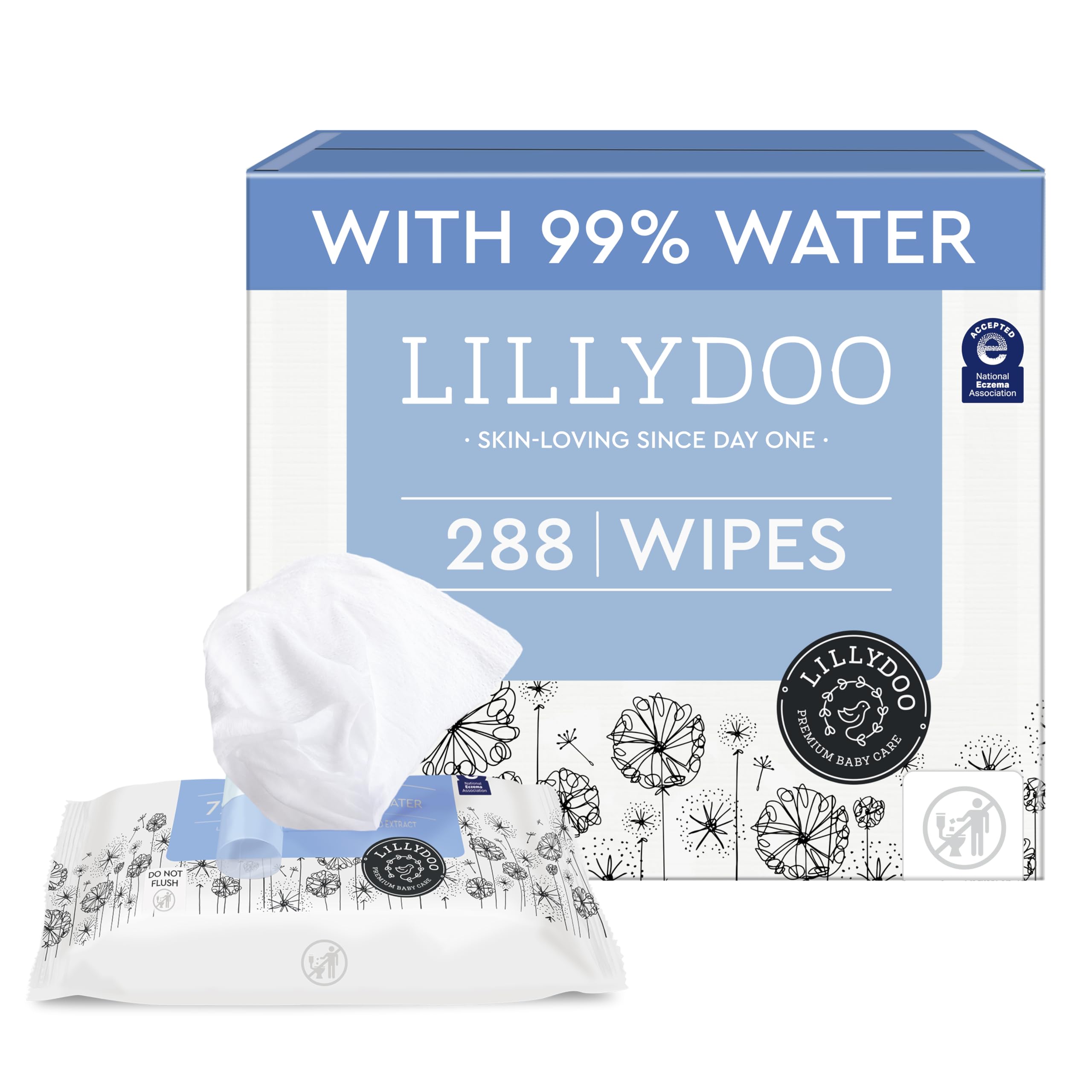 LILLYDOO wipes 99 percent water unscented for gentle cleansing
