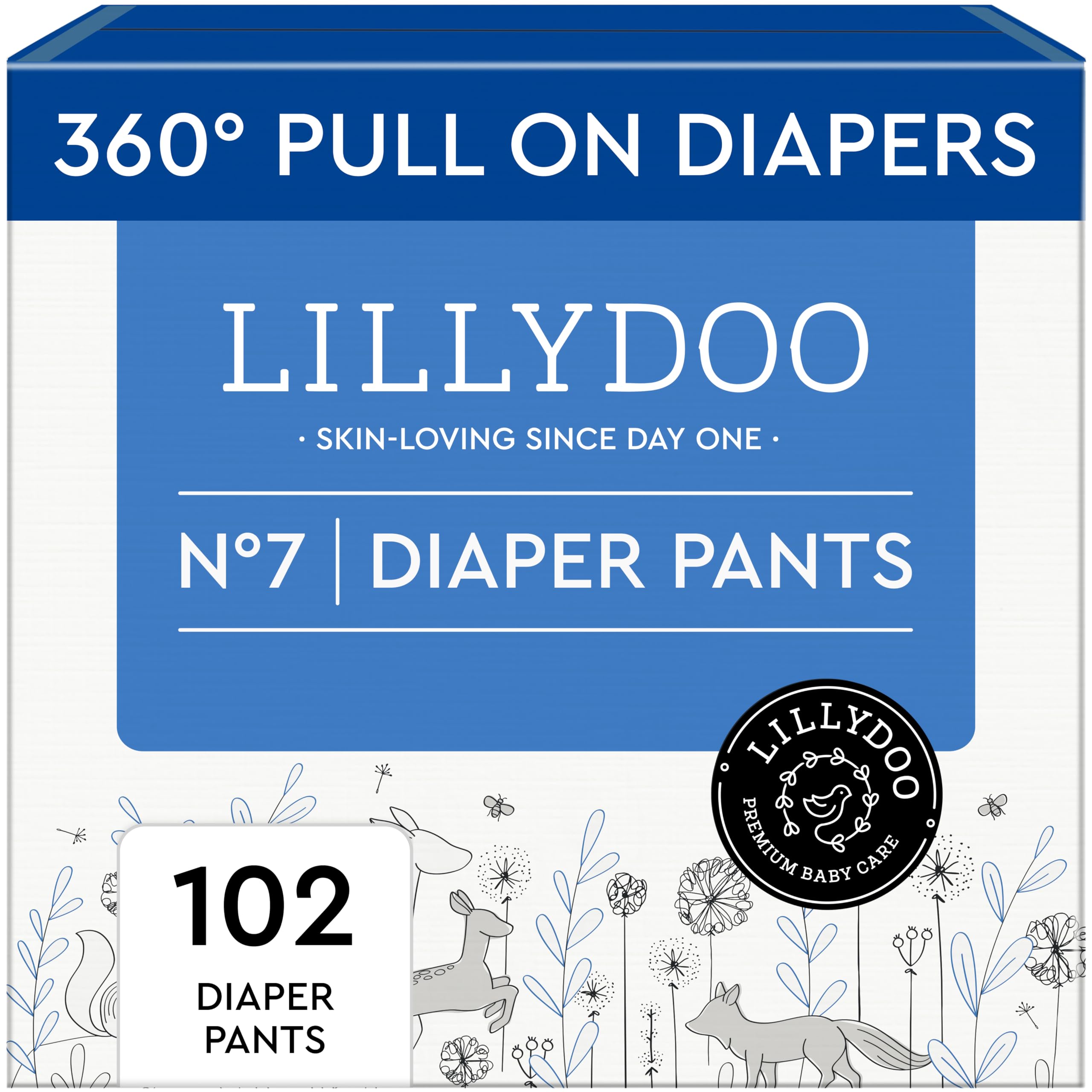 LILLYDOO diaper pants toddler size 7 back view with secure fit and all-day protection.