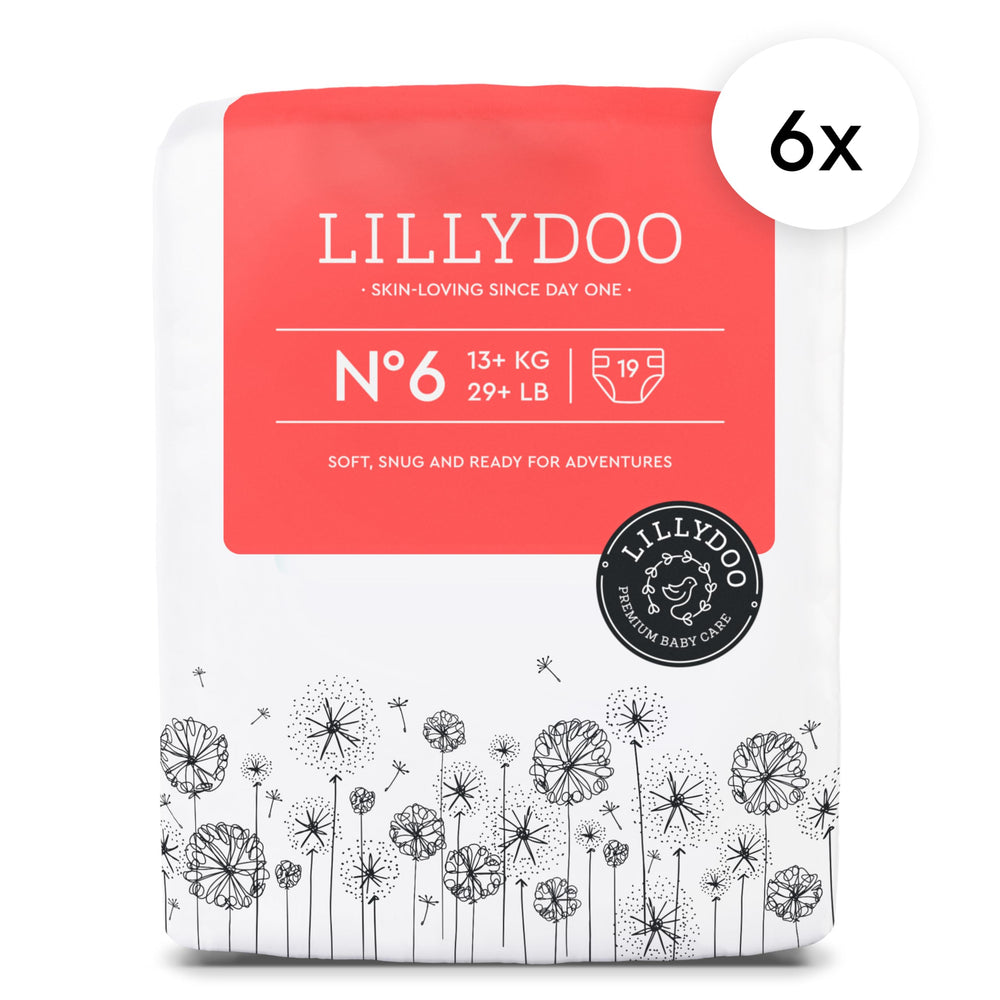 LILLYDOO size 6 diapers cloud-soft feel reduces skin irritation during play.