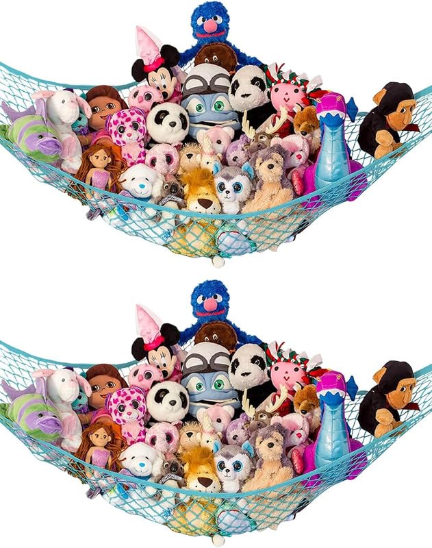 Lilly's Love corner hanging hammock showing plush toy organization in a bright corner