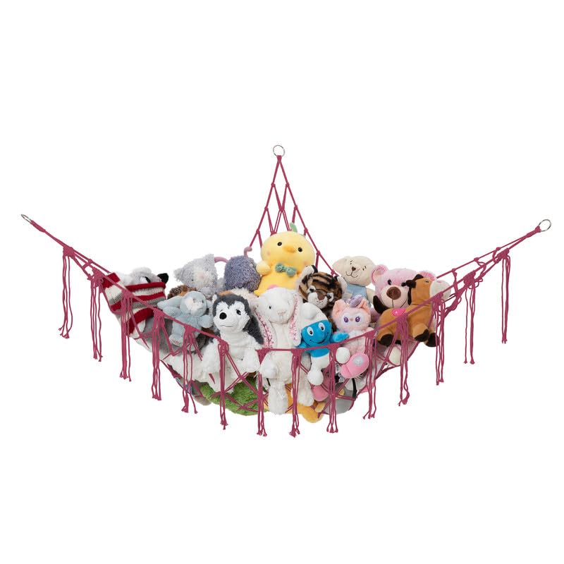 Lilly's Love stuffed animal hammock pink close-up knots highlights durable macrame for chic toy organization