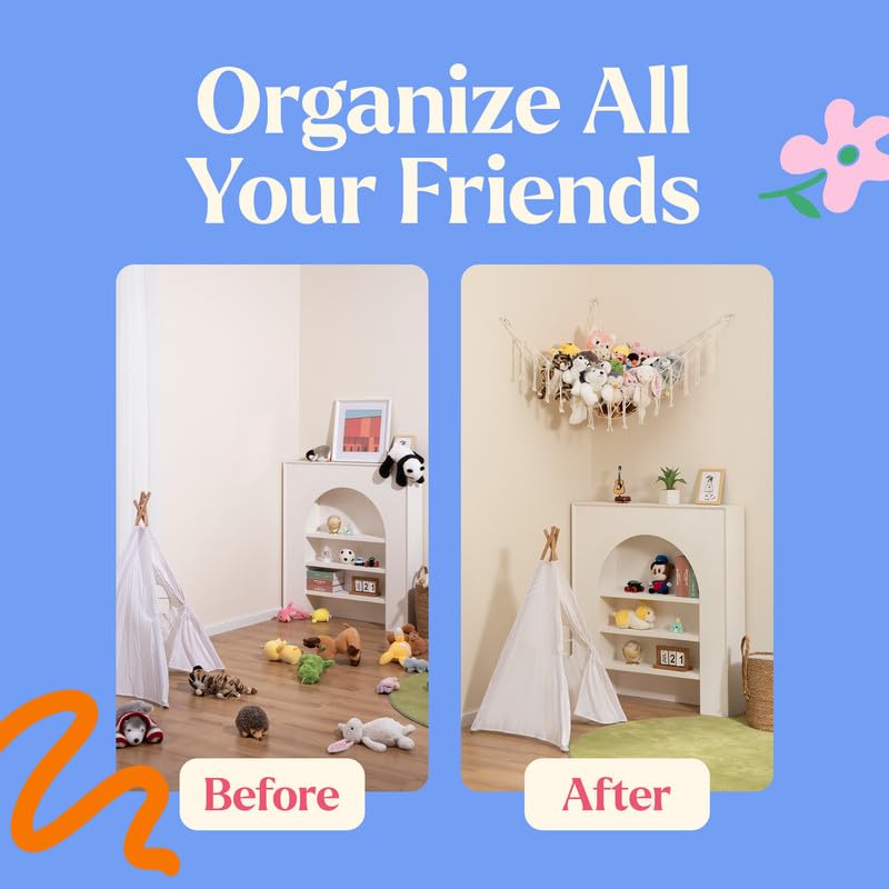 Lilly's Love large-storage macrame keeps plush toys neatly organized and accessible.