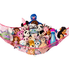 Lilly's Love stuffed animal hammock coral side view showing plush storage