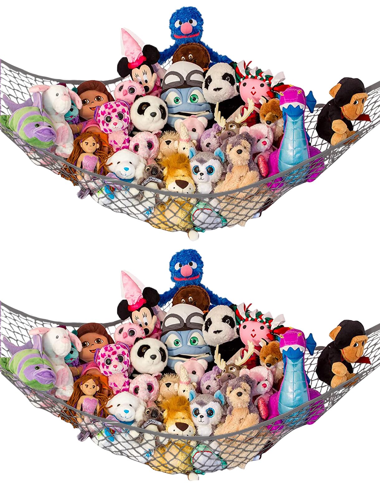 Lilly's Love stuffed animal hammock corner-hanging setup showcases space-saving storage.