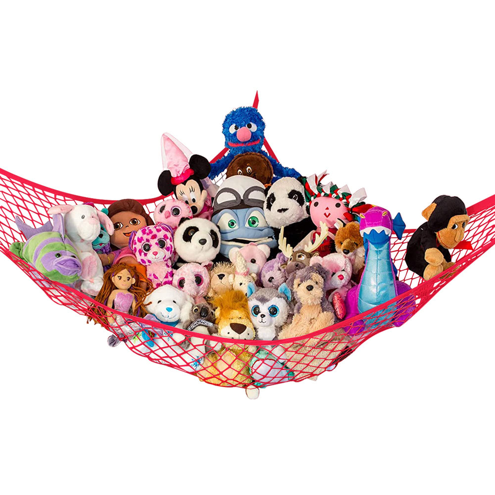 Lilly's Love stuffed-animal hammock in corner setup storing plush toys neatly and stylishly.