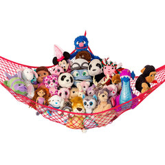 Lilly's Love stuffed-animal hammock in corner setup storing plush toys neatly and stylishly.