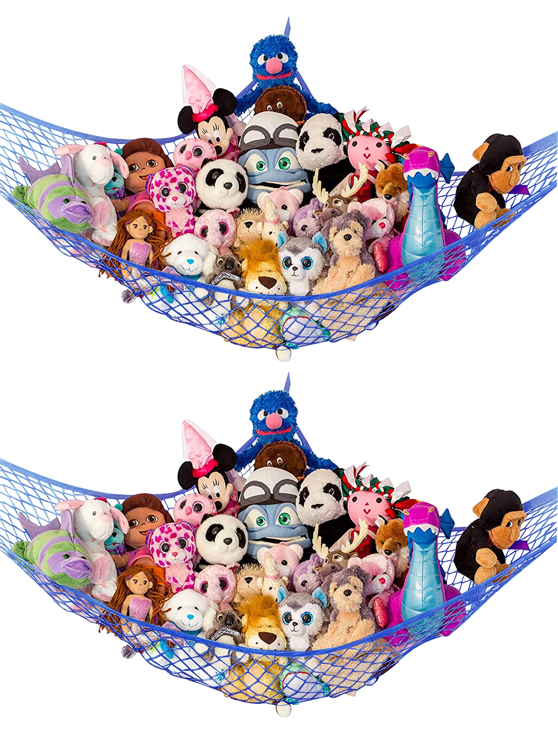 Lilly's Love stuffed animal hammock in corner installation keeps plush toys neatly stored.
