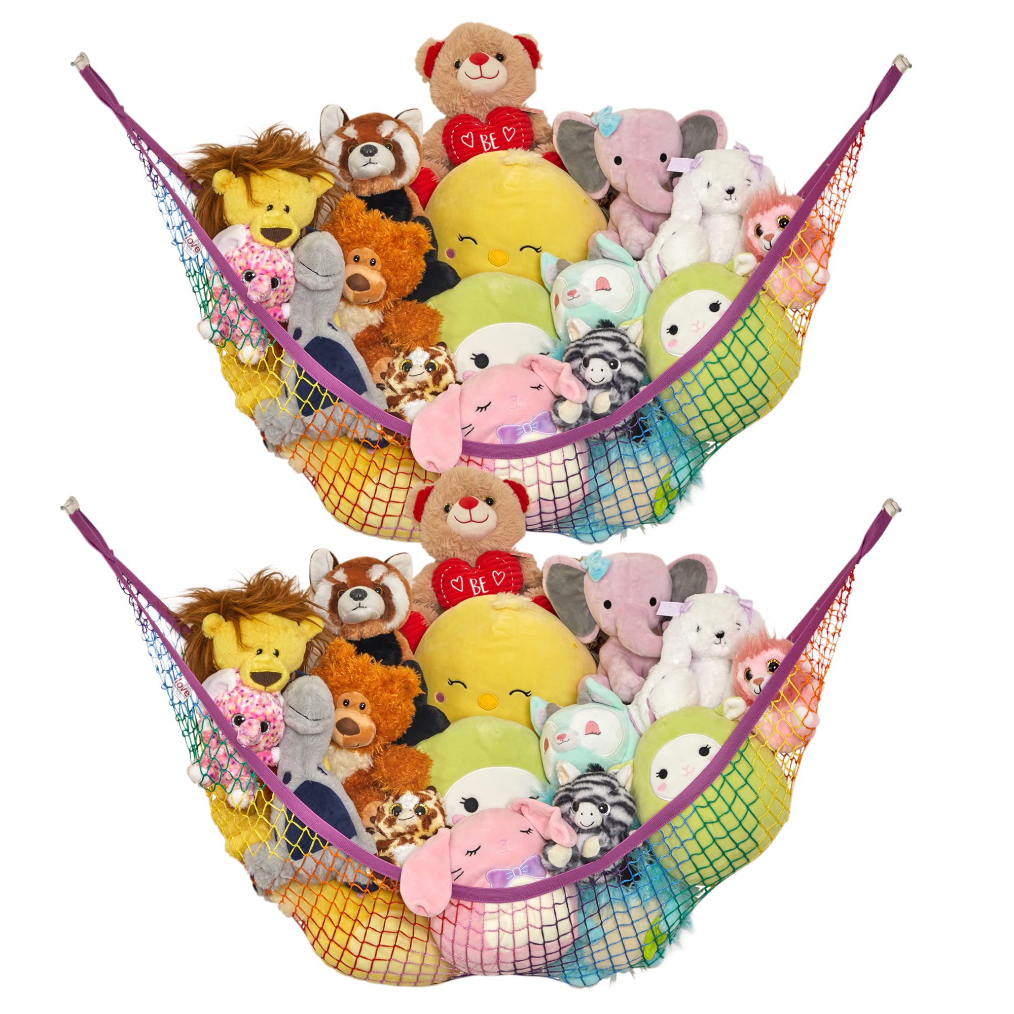 Lilly's Love stuffed animal hammock corner installation demonstrates space-saving organization for bedrooms.