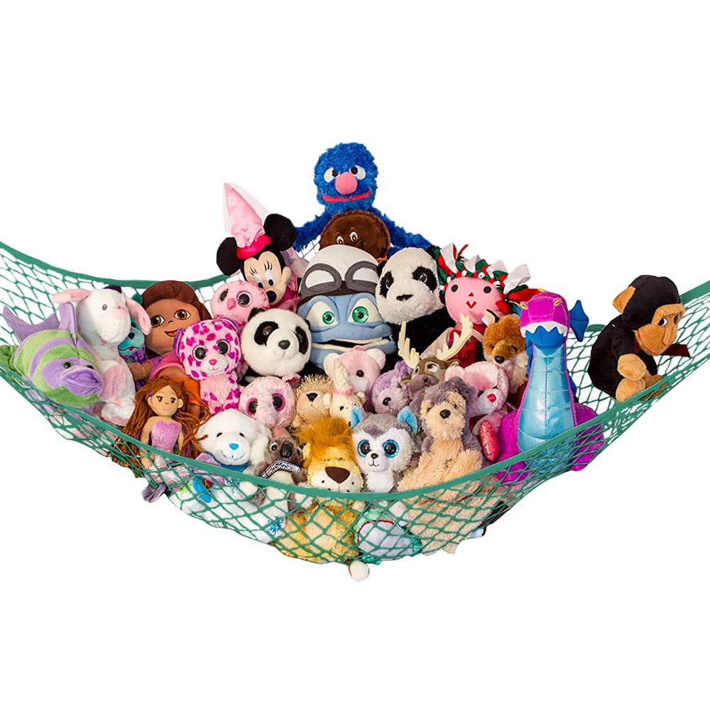 Lilly's Love stuffed animal hammock corner installation shows space-saving storage