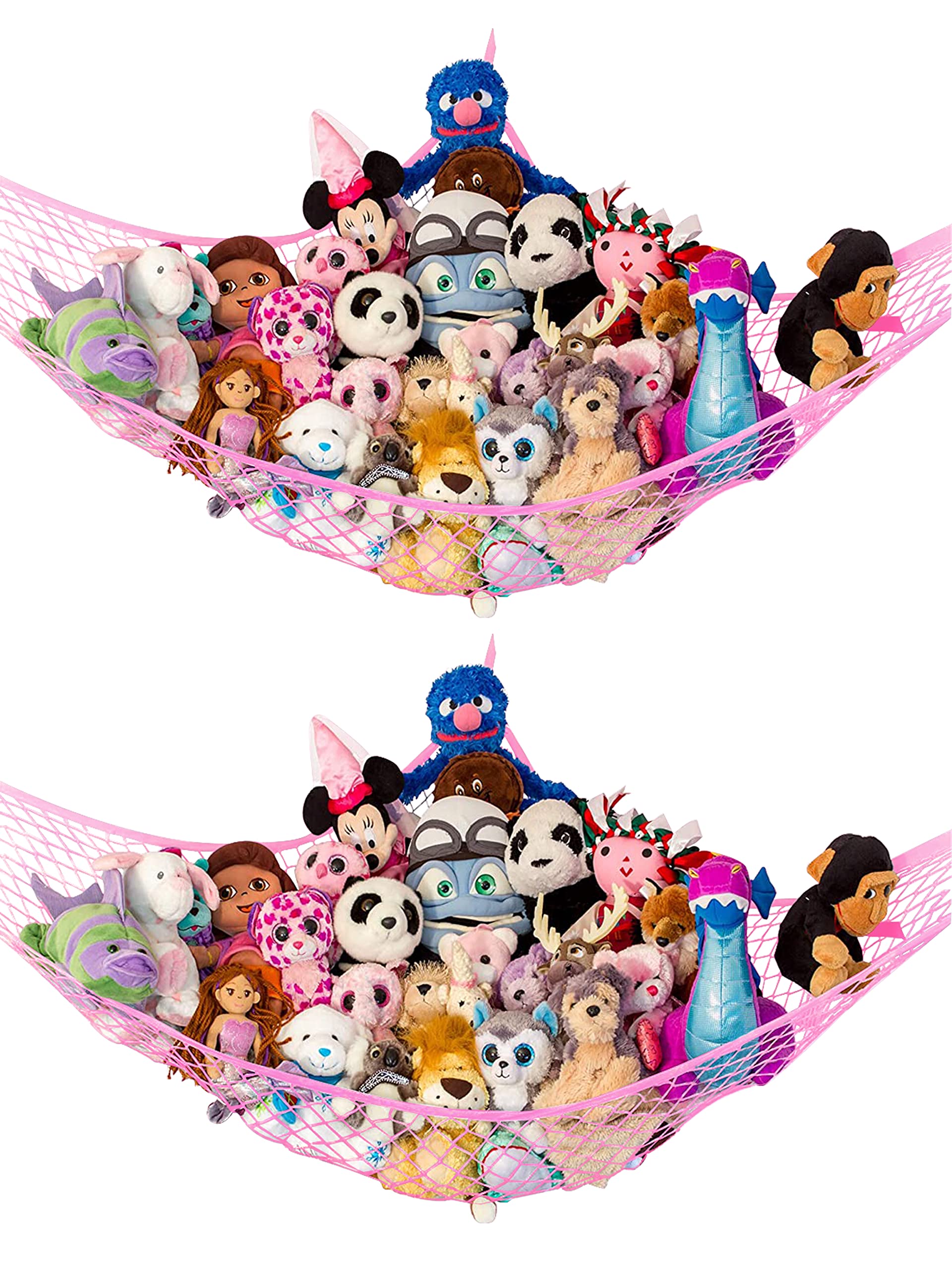 Lilly's Love stuffed animal hammock corner installation highlights space-saving setup.
