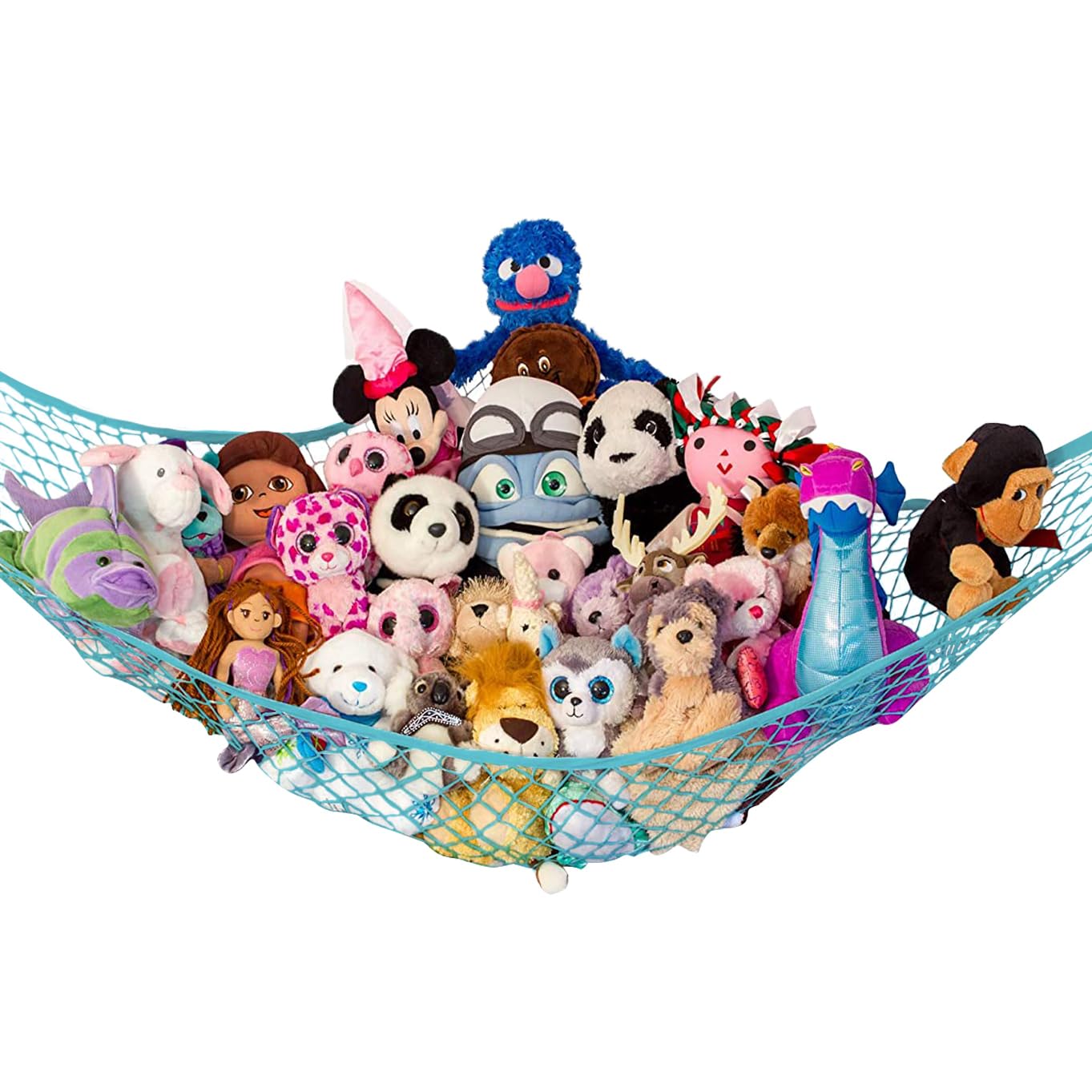 Lilly's Love hammock corner-mount stores plush toys, saving floor space.