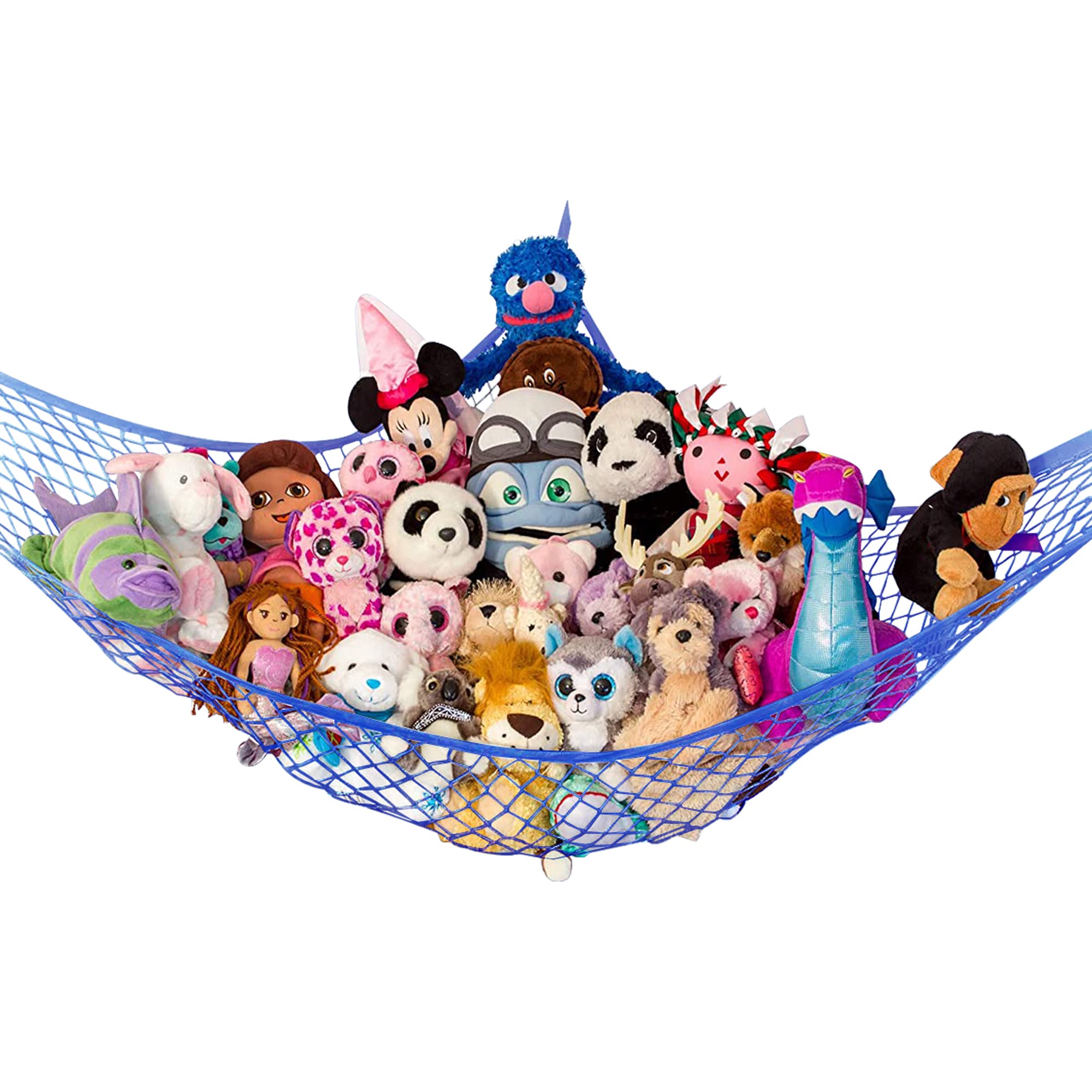 Lilly's Love stuffed animal hammock corner setup keeps plush toys neatly organized in small rooms.