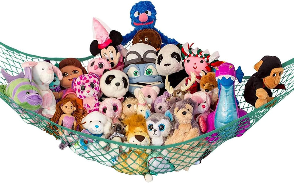 Lilly's Love stuffed-animal-hammock corner-setup keeps plushies neatly organized.