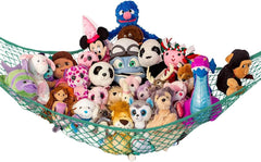 Lilly's Love stuffed-animal-hammock corner-setup keeps plushies neatly organized.