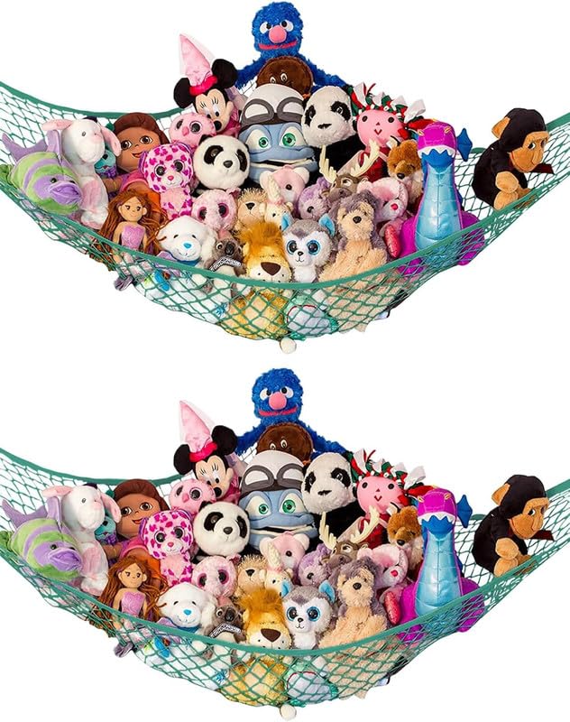 Lilly's Love stuffed animal hammock in corner setup for clutter-free playroom storage