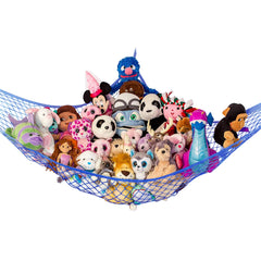 Lilly's Love stuffed animal hammock corner setup keeps plush toys neatly organized in small rooms.
