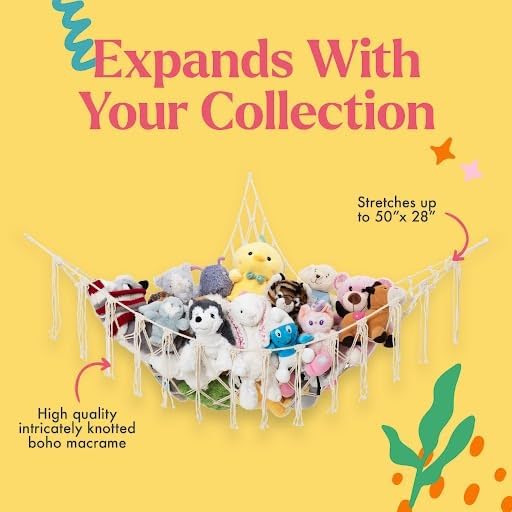 Lilly's Love stuffed animal net organizer cradles plushies for clutter-free shelves.