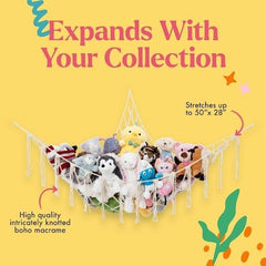Lilly's Love stuffed animal net organizer cradles plushies for clutter-free shelves.