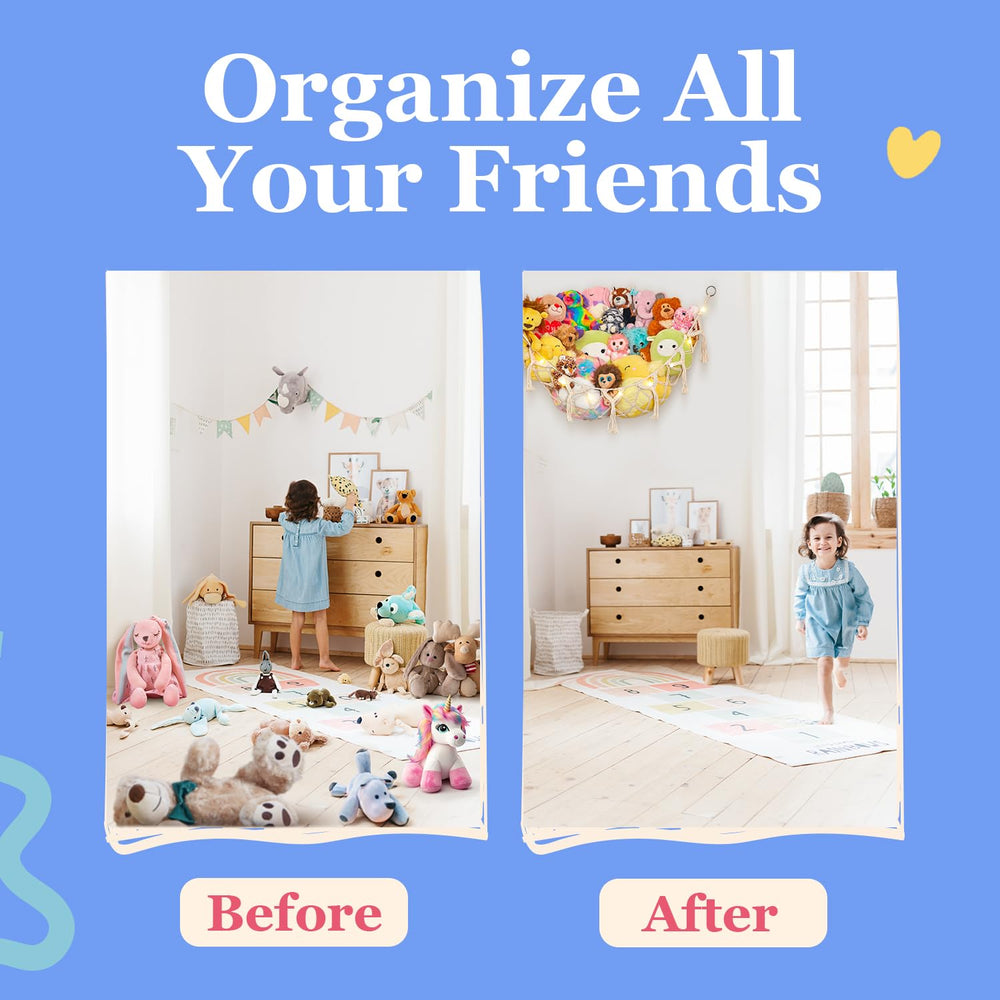 Lilly's Love stuffed-animal net storage keeps plushies neatly visible.