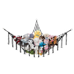 Lilly's Love macrame hammock wall-hanging stores plush toys, keeping your kid's room organized.
