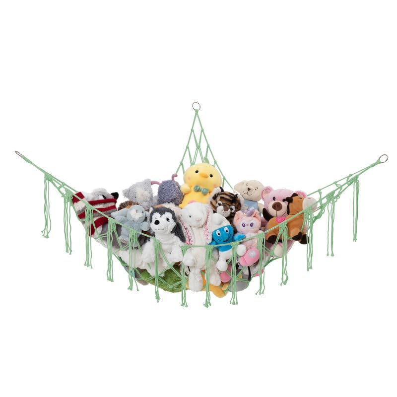 Lilly's Love stuffed animal storage macrame hammock mint front view for space-saving organization