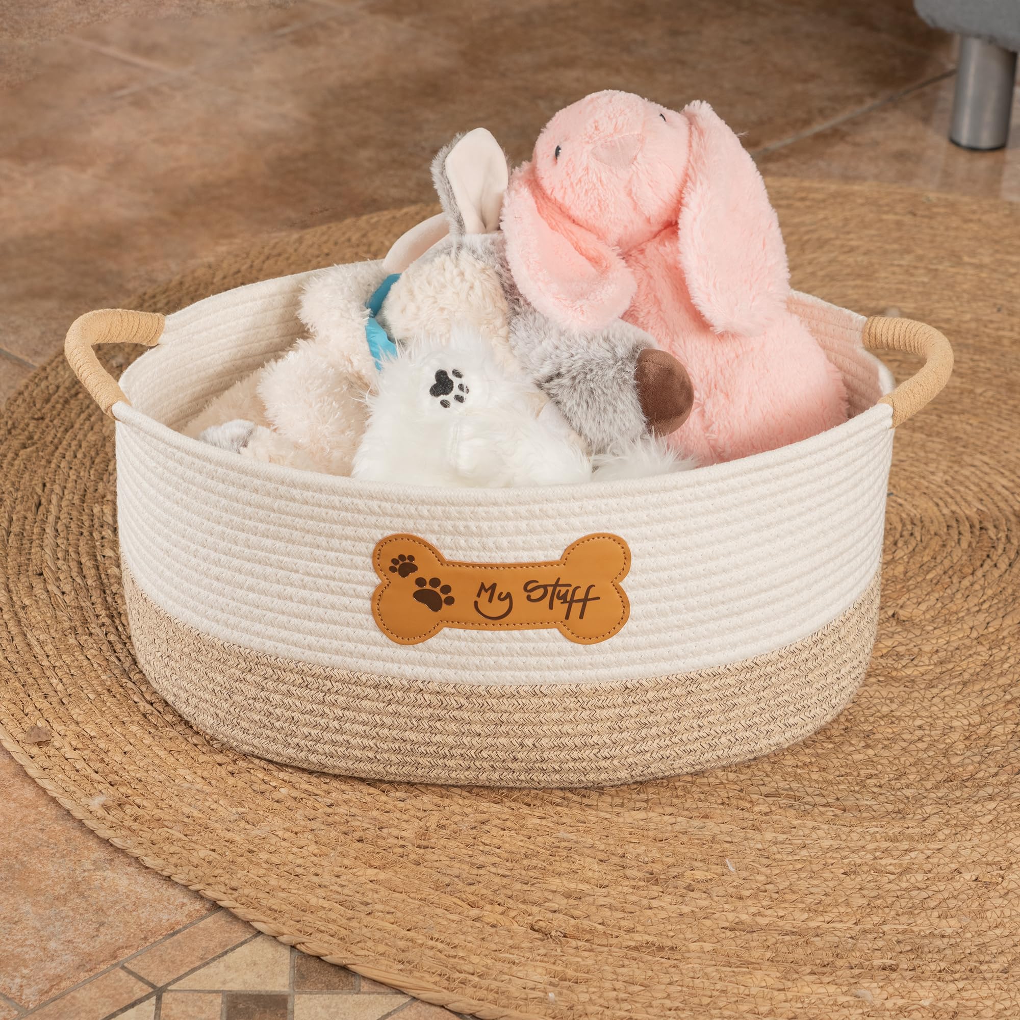 LILO DESIGN CO dog toy basket with bone-patch adds playful style
