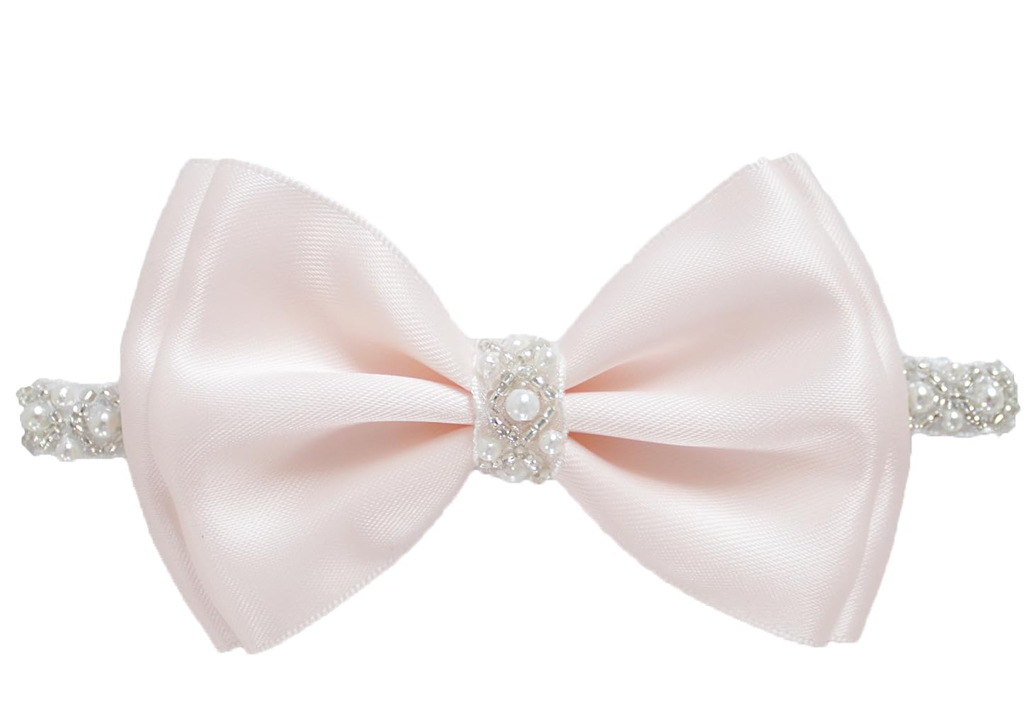 LilPinkGoose baptism headband in white satin bow ideal for christening photos