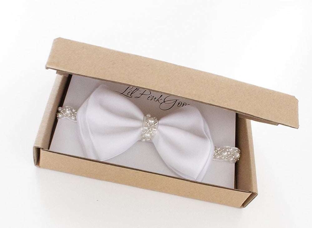 LilPinkGoose christening accessory headband with bow elevates an outfit