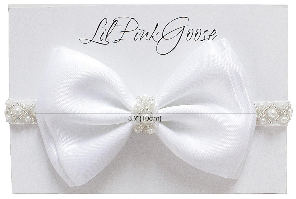 LilPinkGoose pearl rhinestone headband adds timeless elegance to newborn portraits.