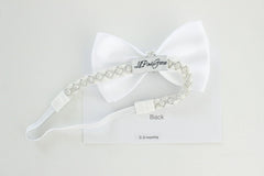LilPinkGoose white christening headband designed for 0-3 months.