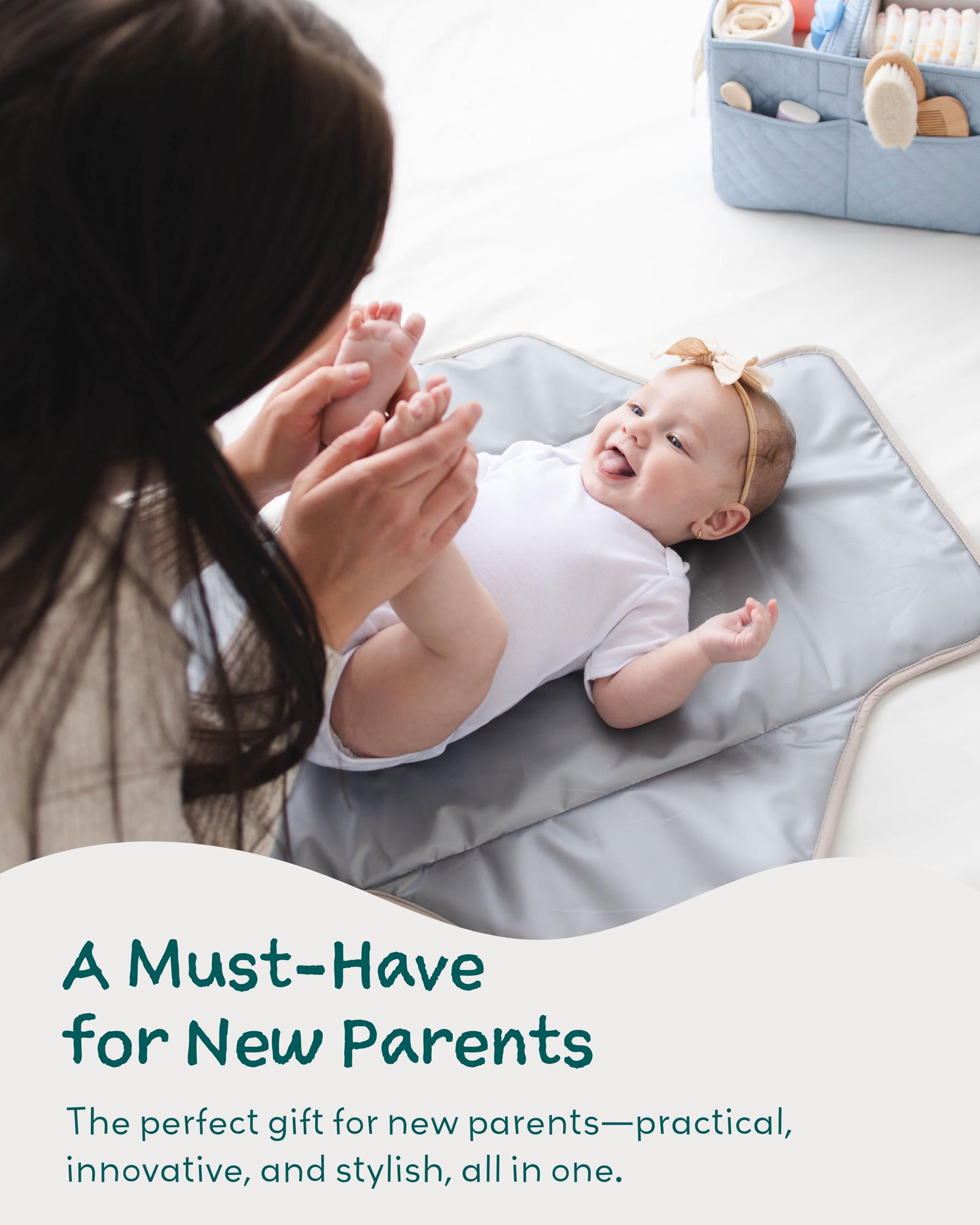 Lily Miles folded compact pad fits inside a diaper bag.