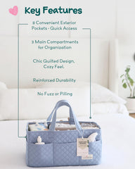 Lily Miles Baby Diaper Caddy eight pockets keep bottles, wipes, and cloths neatly within reach