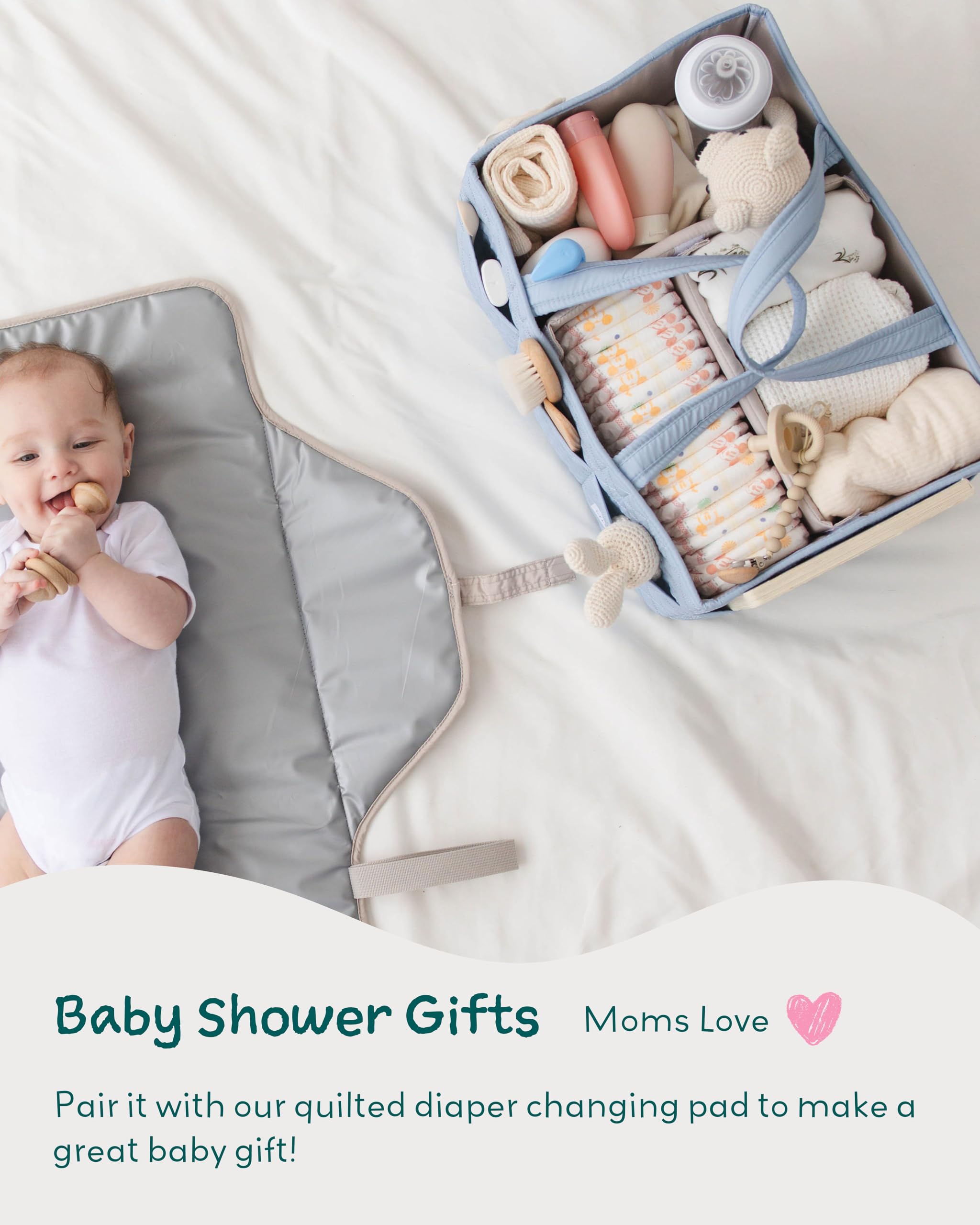 Lily Miles Baby Diaper Caddy in-use demonstrates organized practical storage during diaper changes