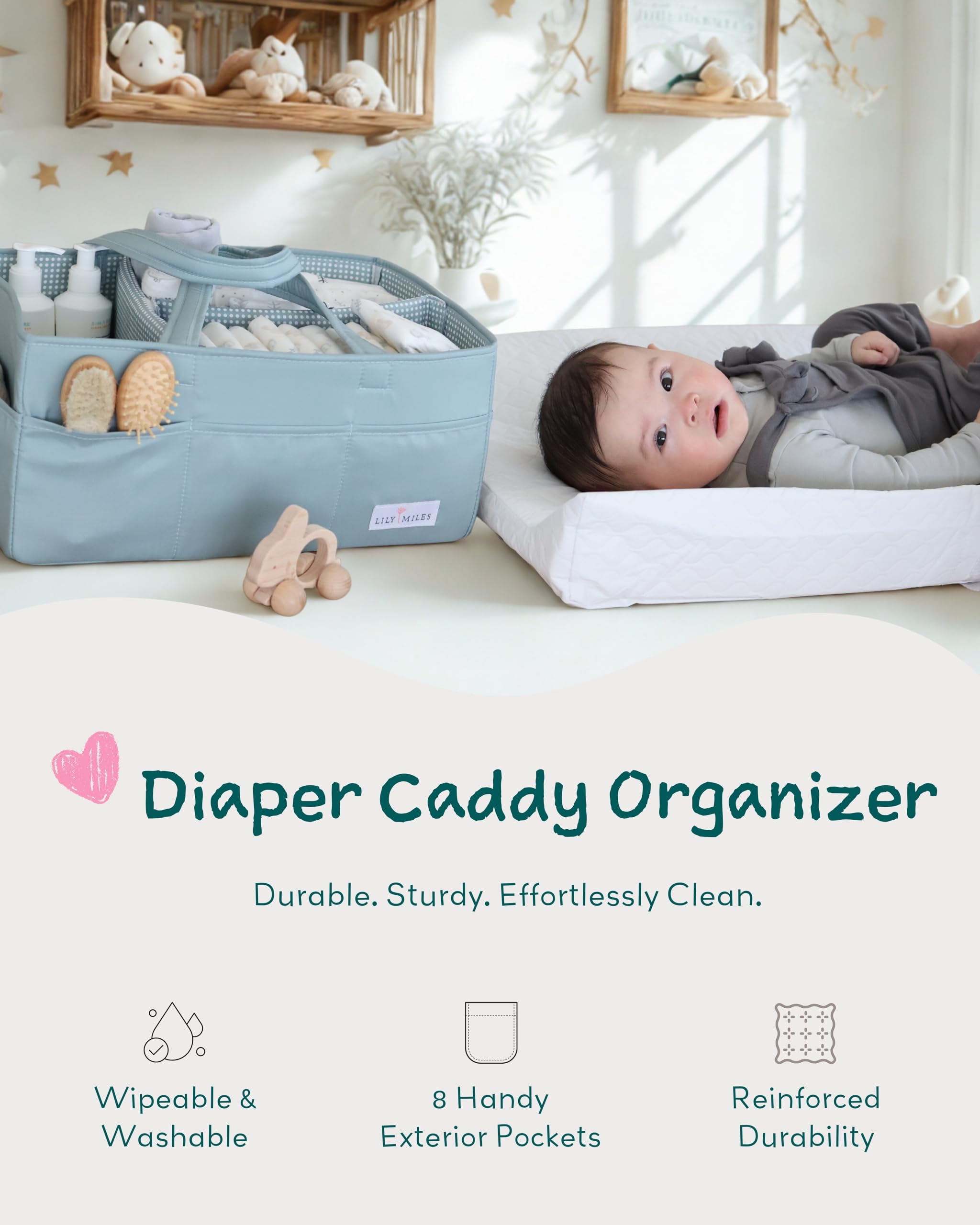 Lily Miles gift-ready diaper caddy for baby shower gifting