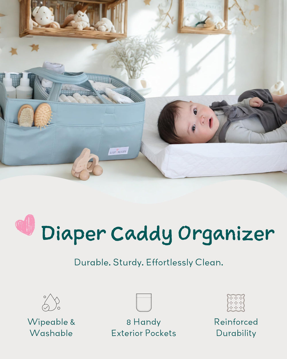 Lily Miles gift-ready diaper caddy for baby shower gifting