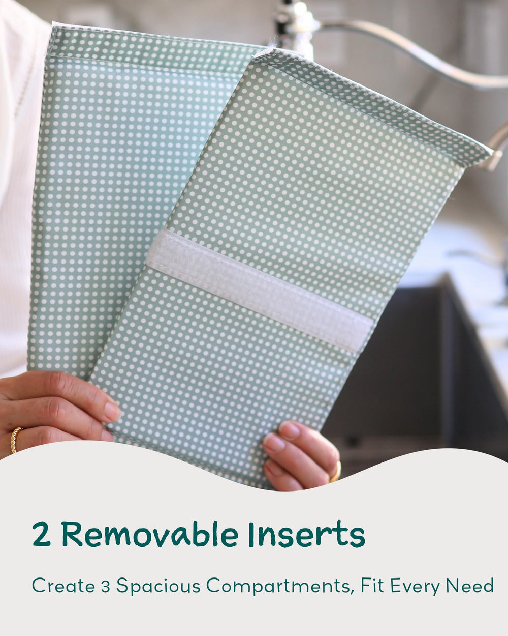 Lily Miles in-use diaper caddy organizes nursery essentials at changing station