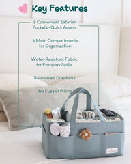 Lily Miles diaper caddy pockets keeping wipes and creams within reach