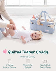 Lily Miles Baby Diaper Caddy quilted fabric adds cozy nursery style and durability