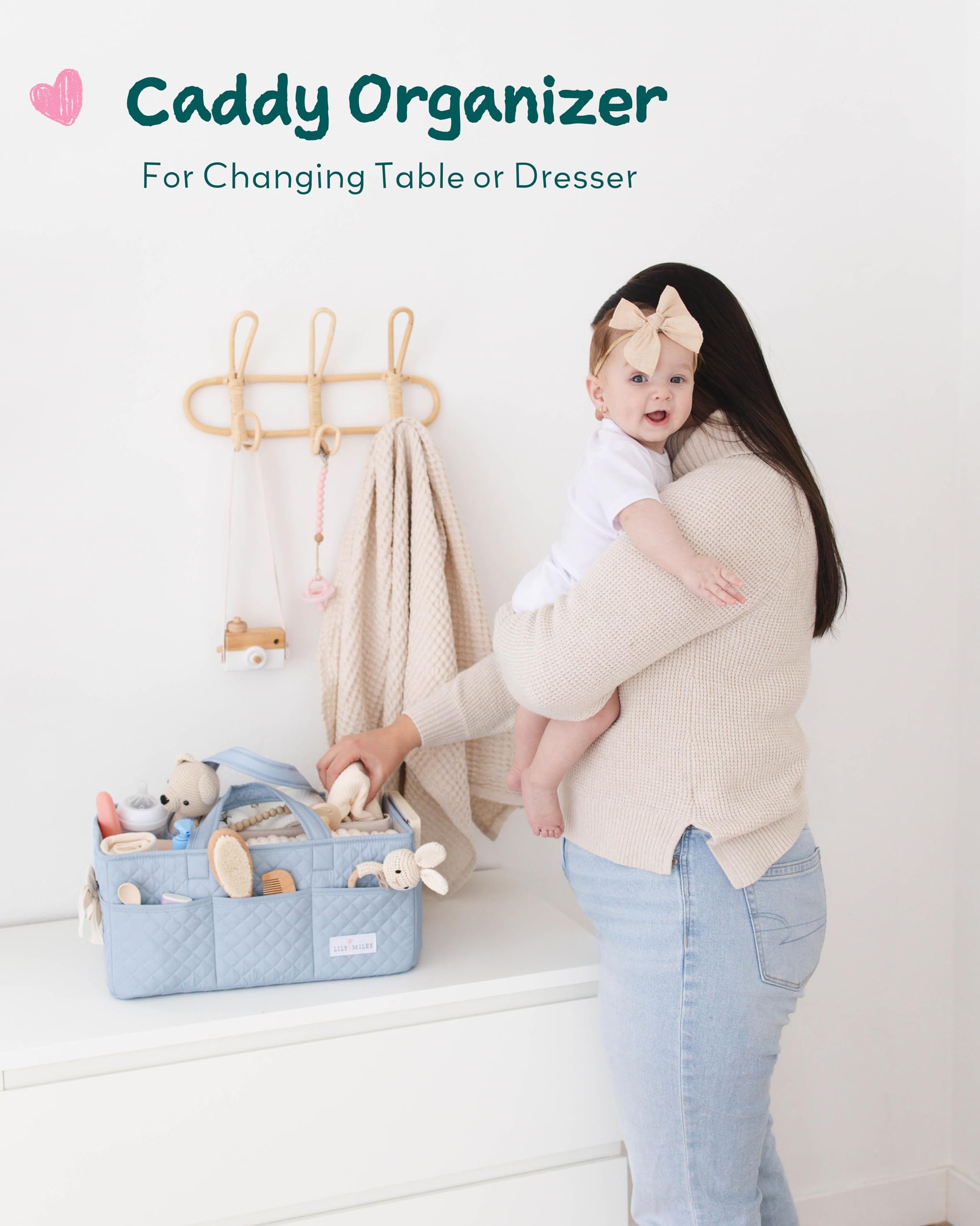 Lily Miles Baby Diaper Caddy travel-friendly design fits car trips and hotel stays