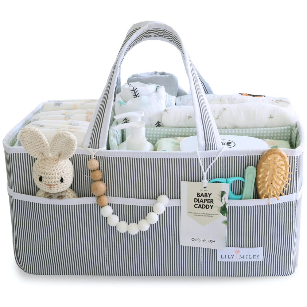 Lily Miles diaper caddy in water-resistant fabric for easy cleaning