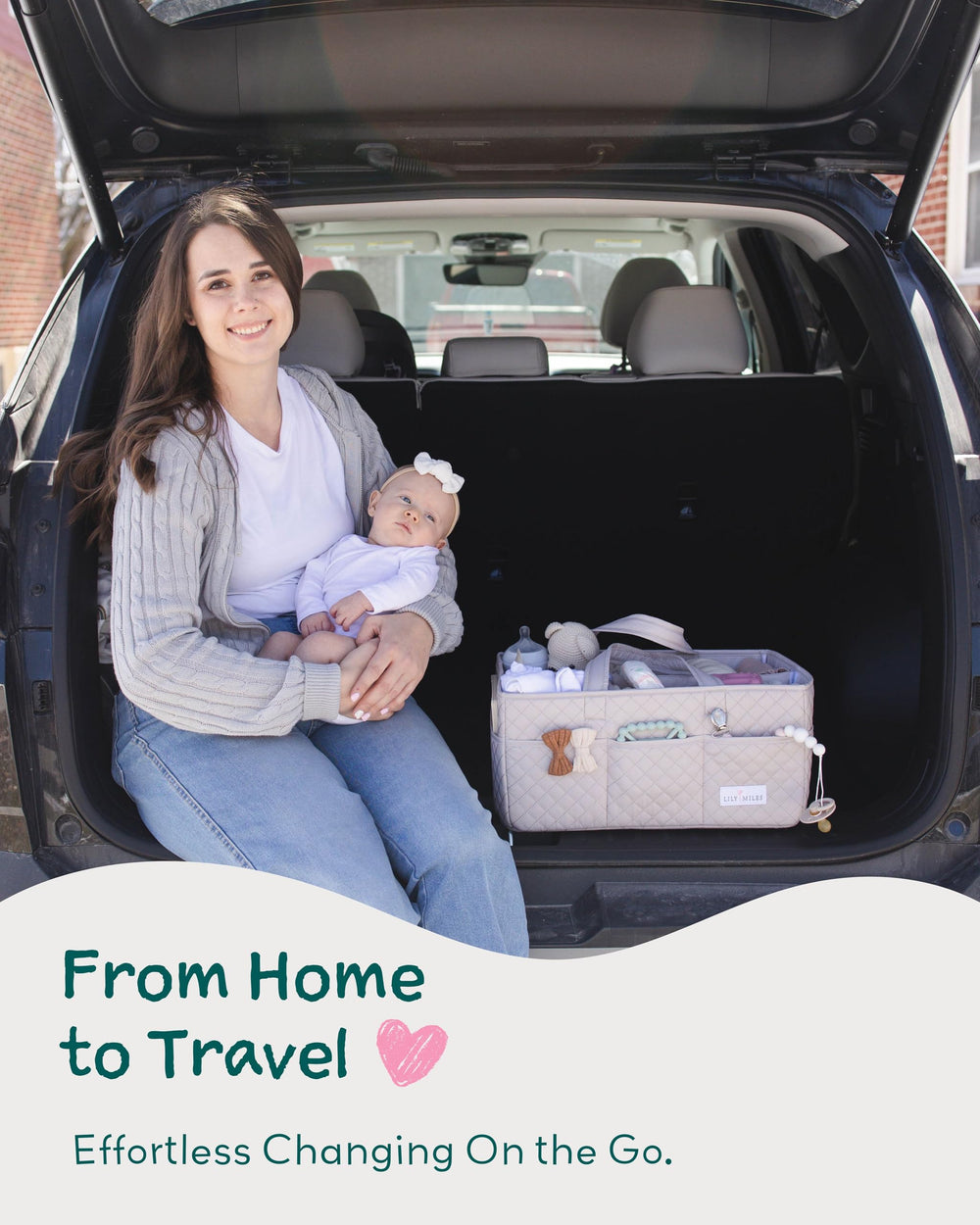 Lily Miles diaper caddy makes a thoughtful baby shower gift idea.