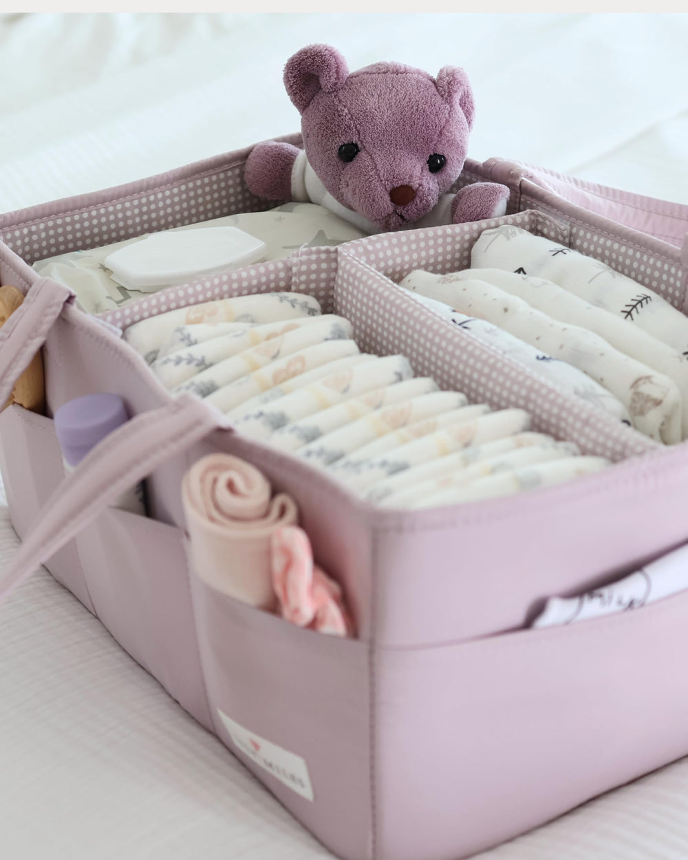 Lily Miles wipeable caddy simplifies quick cleanups after spills.