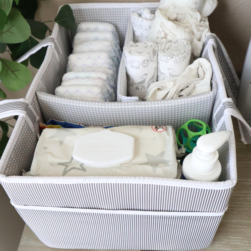 Lily Miles diaper caddy in car for organized outings and trips.