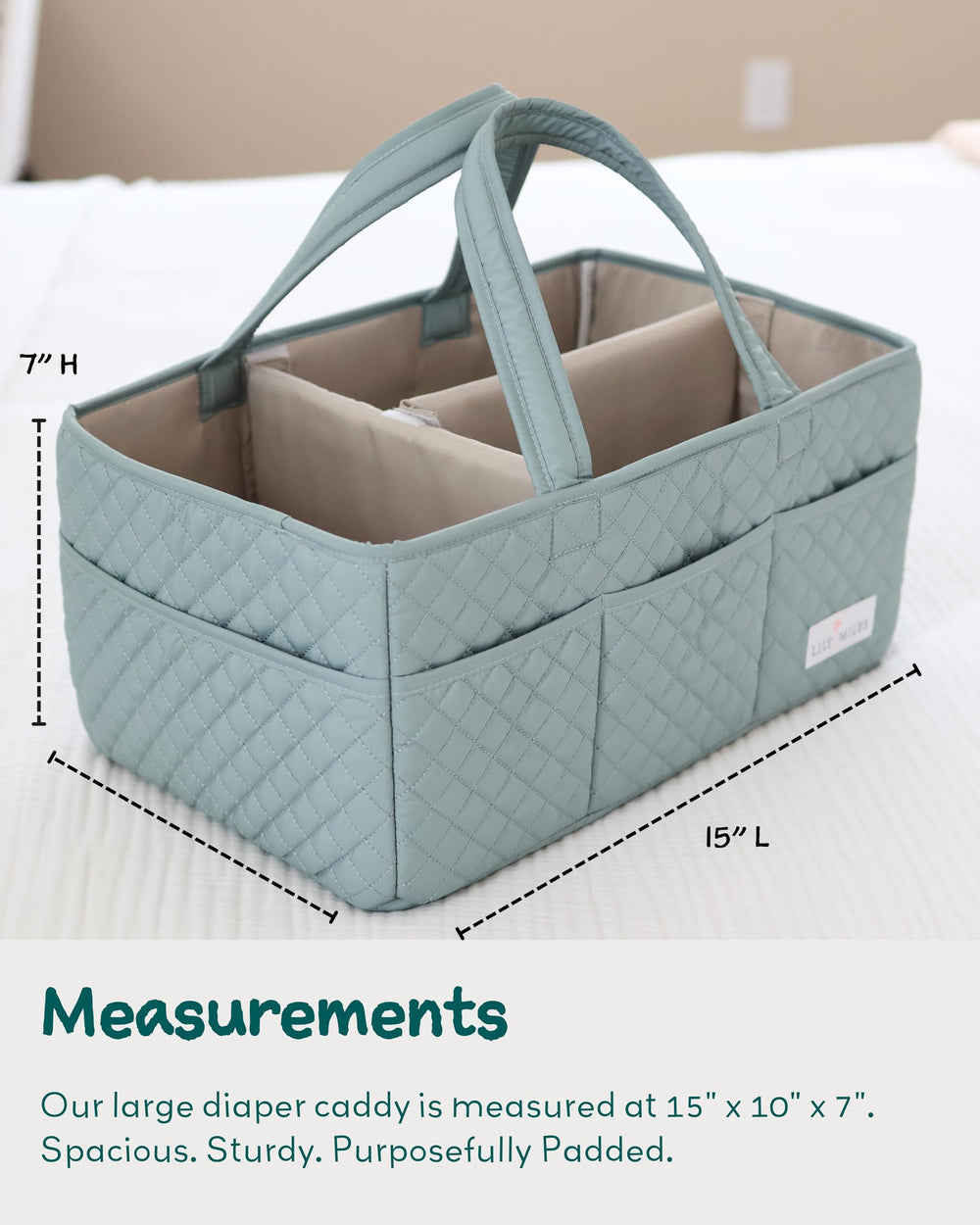 Lily Miles quilted stitching detail adds durability while soft, cozy feel suits nursery aesthetics.