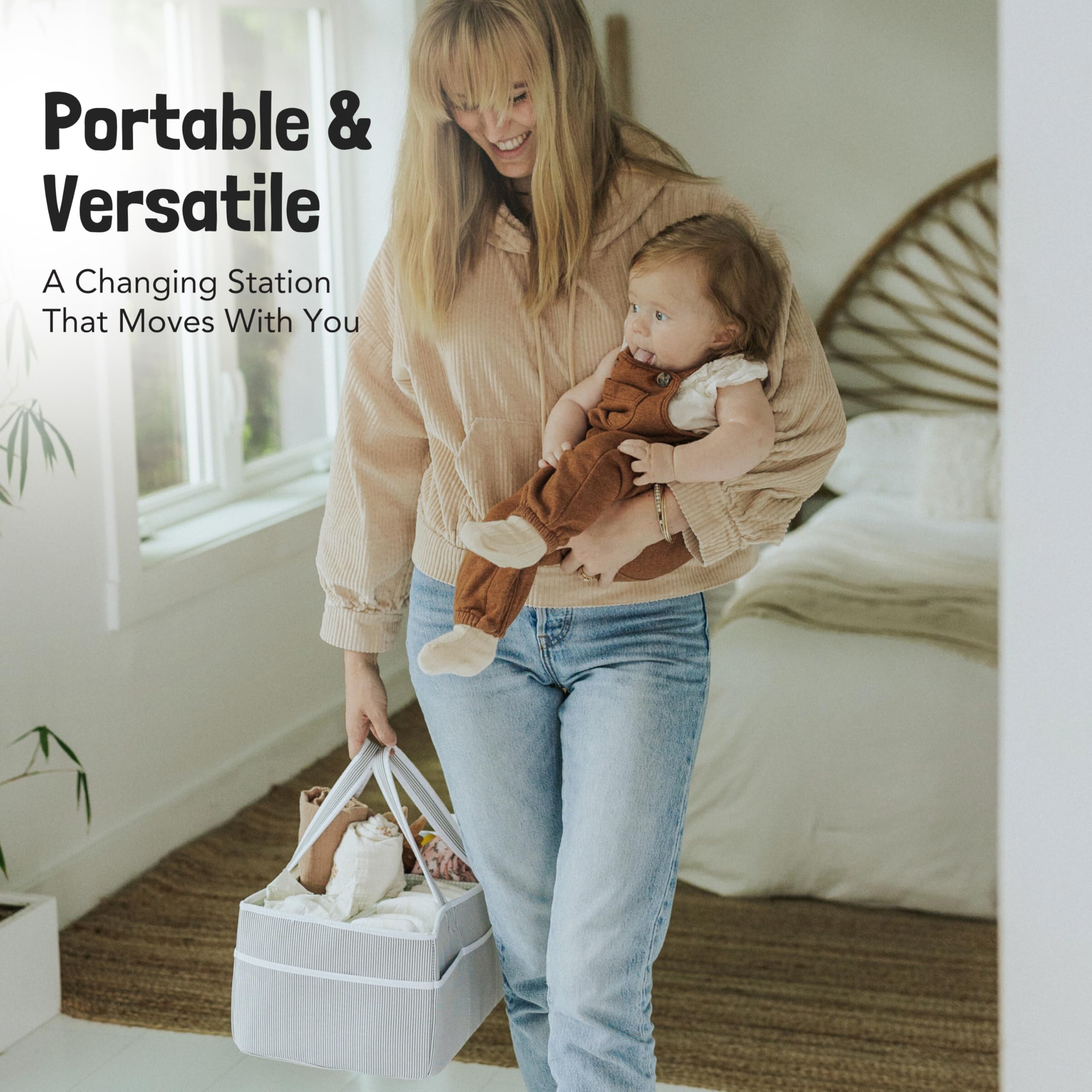 Lily Miles extra-large diaper caddy offers ample nursery storage.
