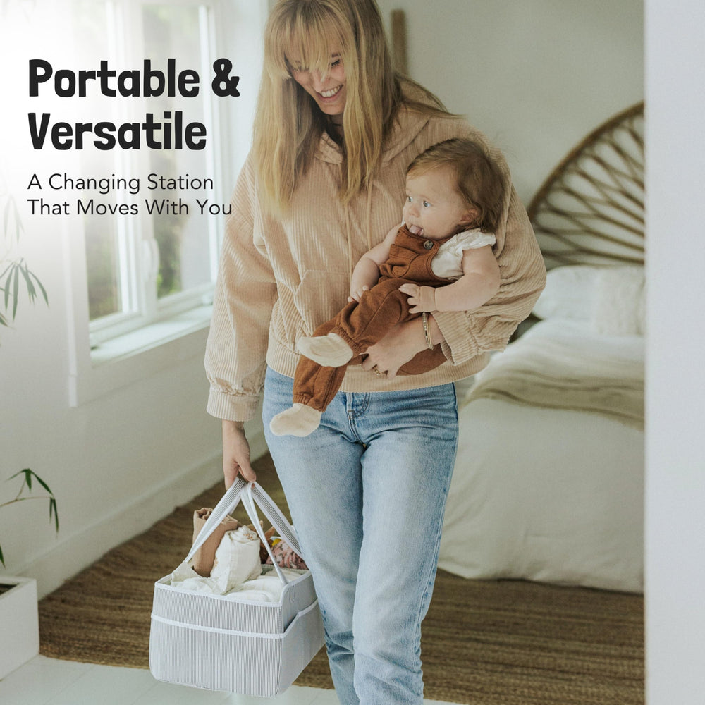 Lily Miles extra-large diaper caddy offers ample nursery storage.