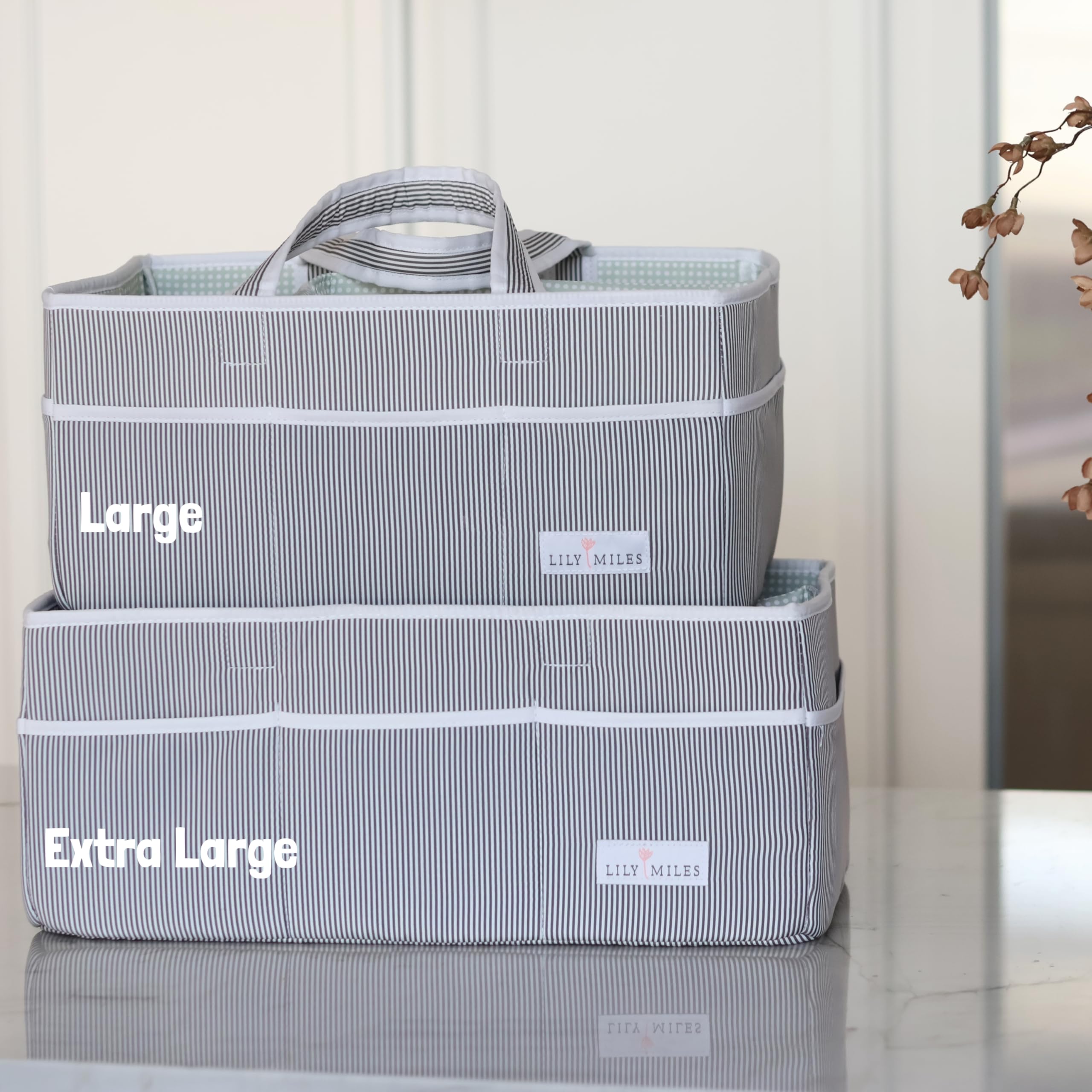 Lily Miles diaper caddy foldable design for travel and packing.