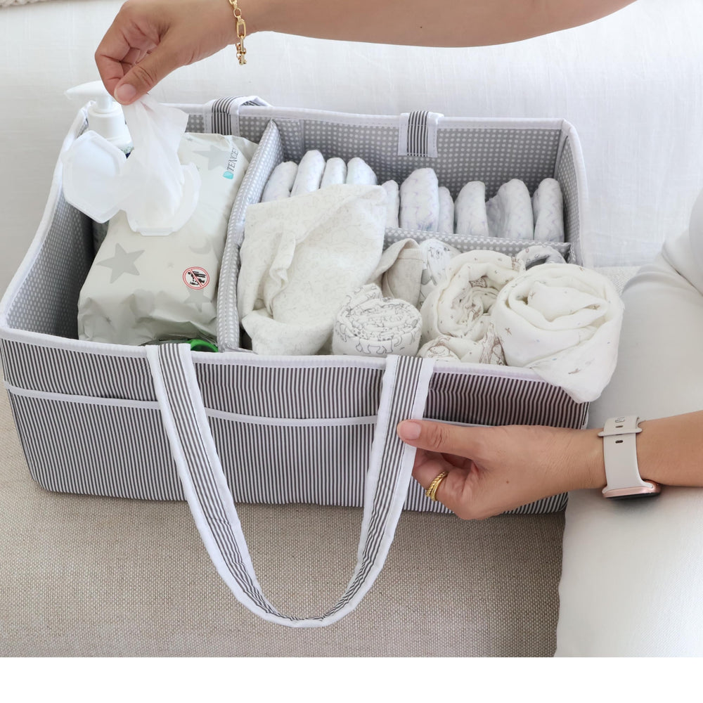 Lily Miles gift-ready diaper caddy ideal for baby shower registry.